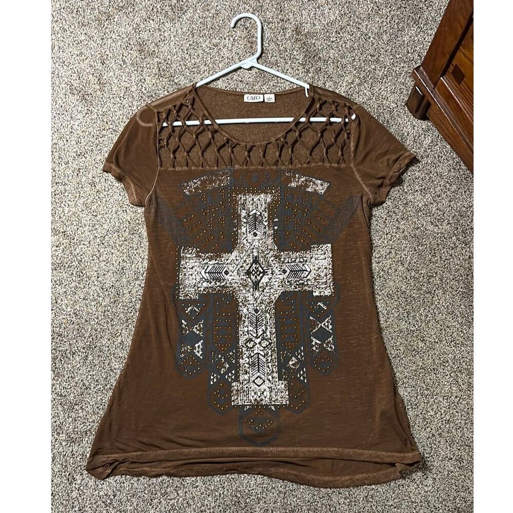 Y2K Cato Brown sheer T-shirt size s
